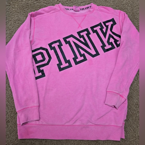 PINK Victoria's Secret Oversized Vintage Spellout Sweatshirt Please Read - Picture 1 of 6